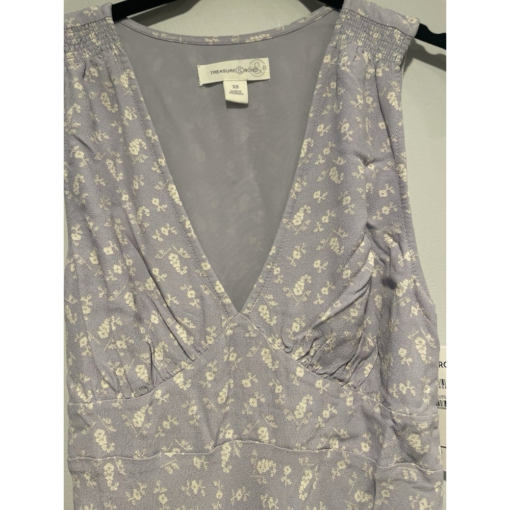 Treasure & Bond Maxi Dress XS Purple/Ivory Little Paris Floral V Neck Boho NEW - Picture 3 of 12